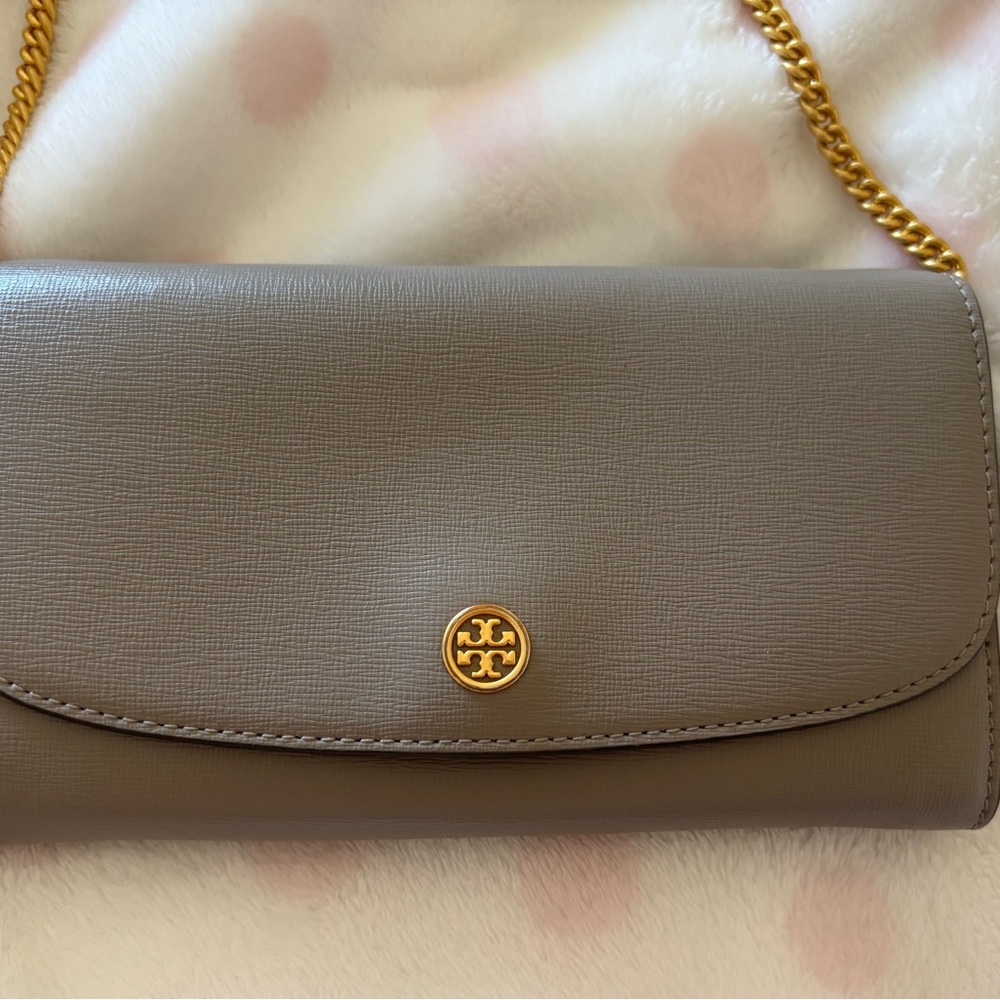 Tory Burch Taupe /gray Gold Crossbody wallet Clutch